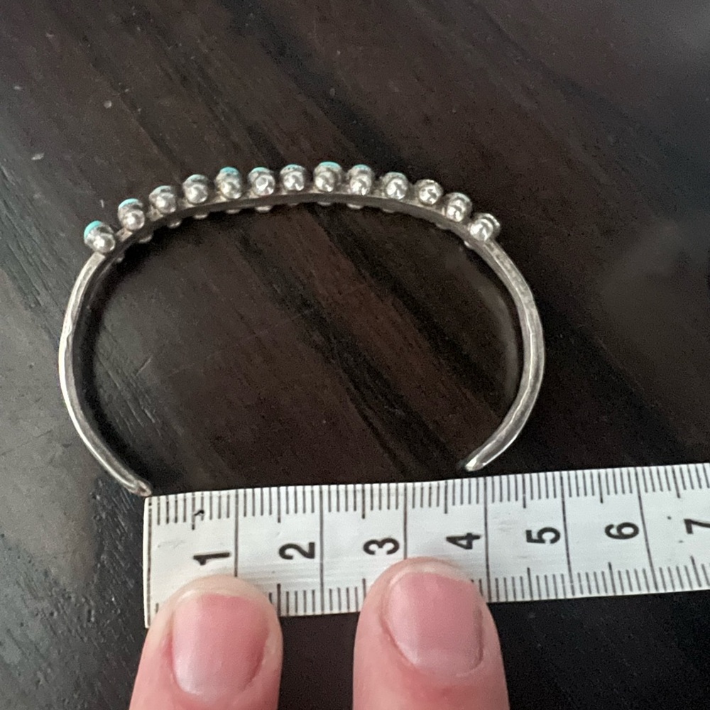 Old Pawn Native American Zuni Turquoise Petite Point Sterling Silver Cuff - Picture 6 of 16